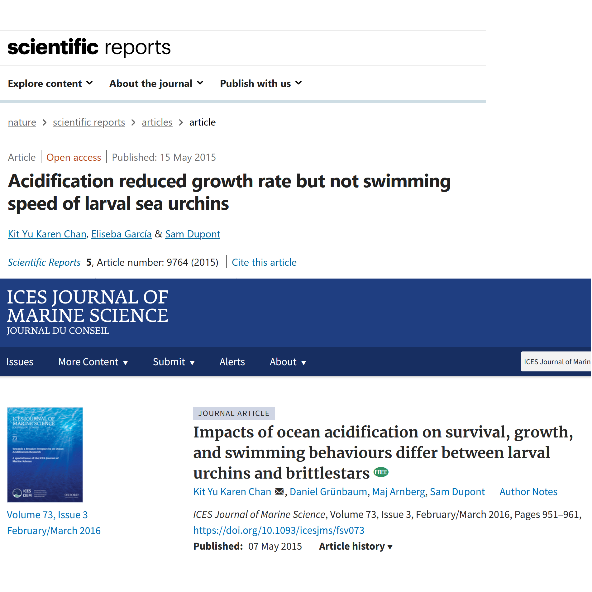 Two New Publications on Ocean Acidification 
